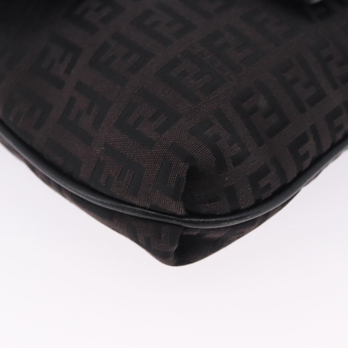 FENDI Zucchino Canvas Shoulder Bag Black Silver Auth 197666