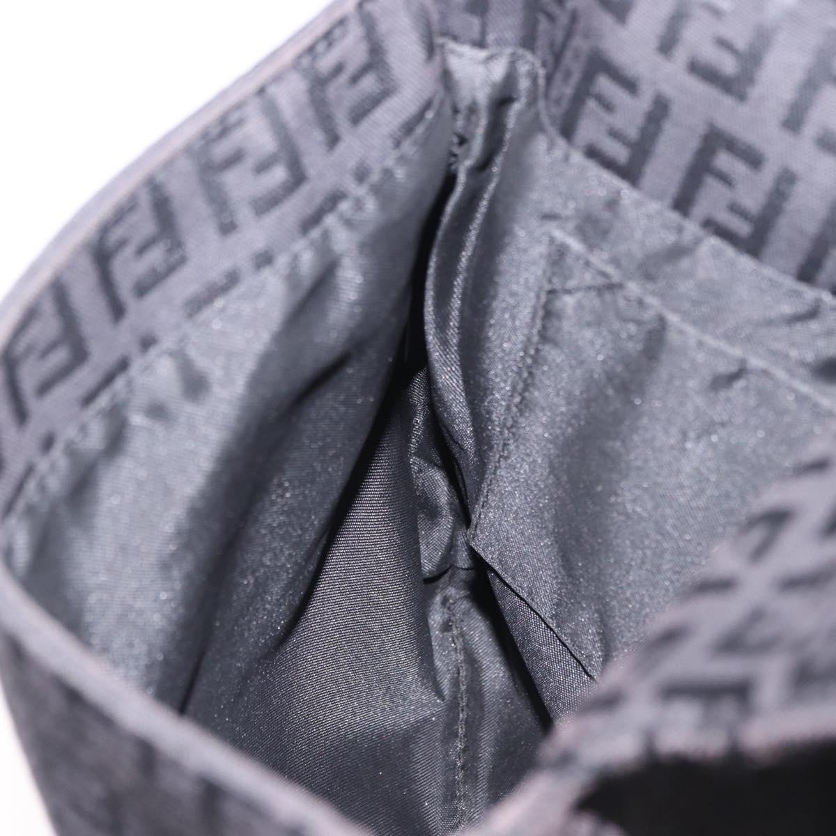 FENDI Zucchino Canvas Shoulder Bag Black Silver Auth 197666