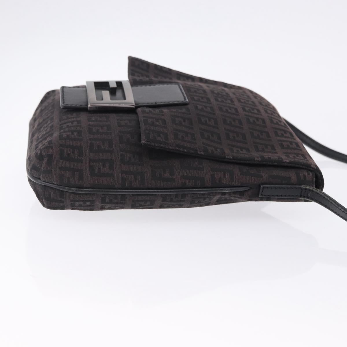 FENDI Zucchino Canvas Shoulder Bag Black Silver Auth 197666
