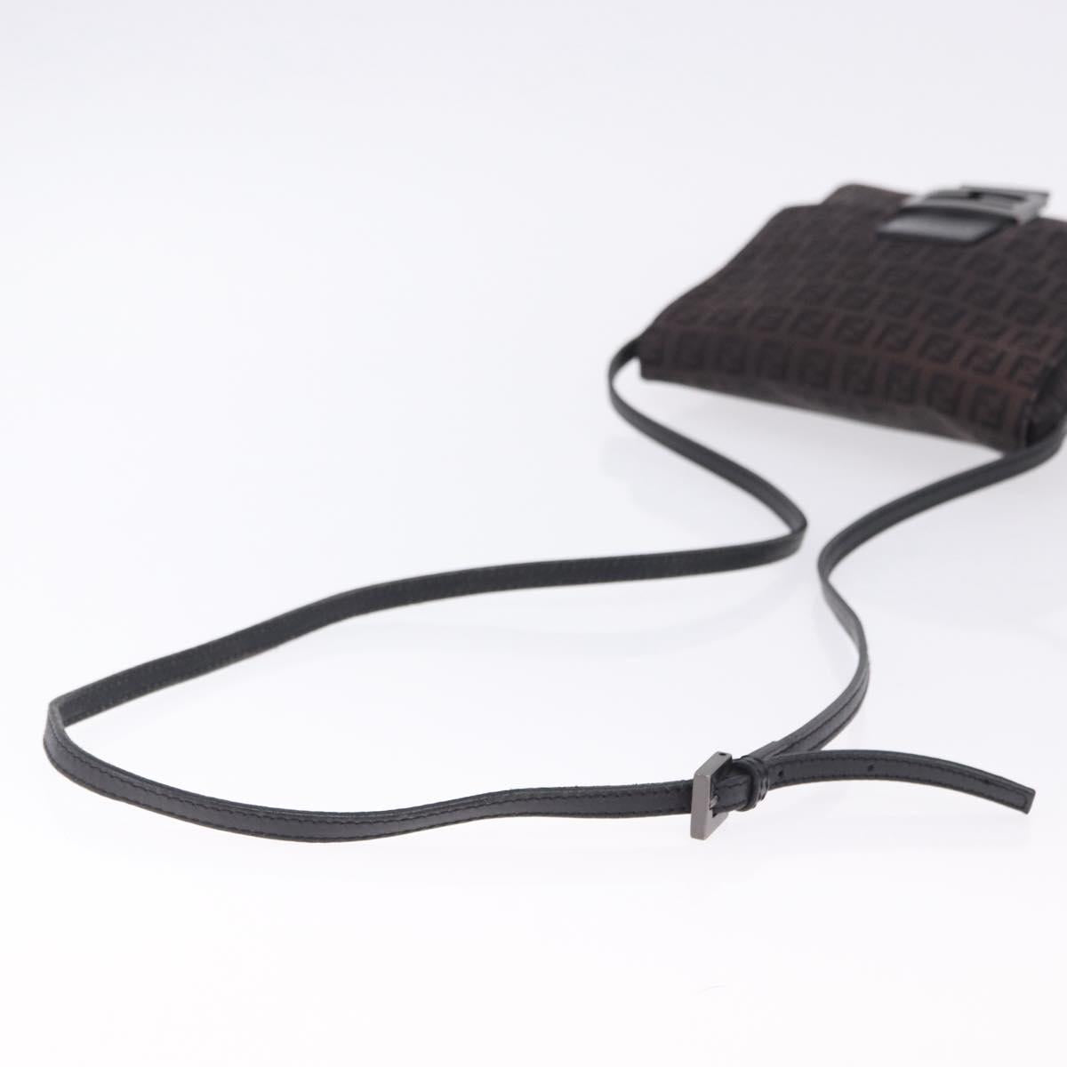 FENDI Zucchino Canvas Shoulder Bag Black Silver Auth 197666