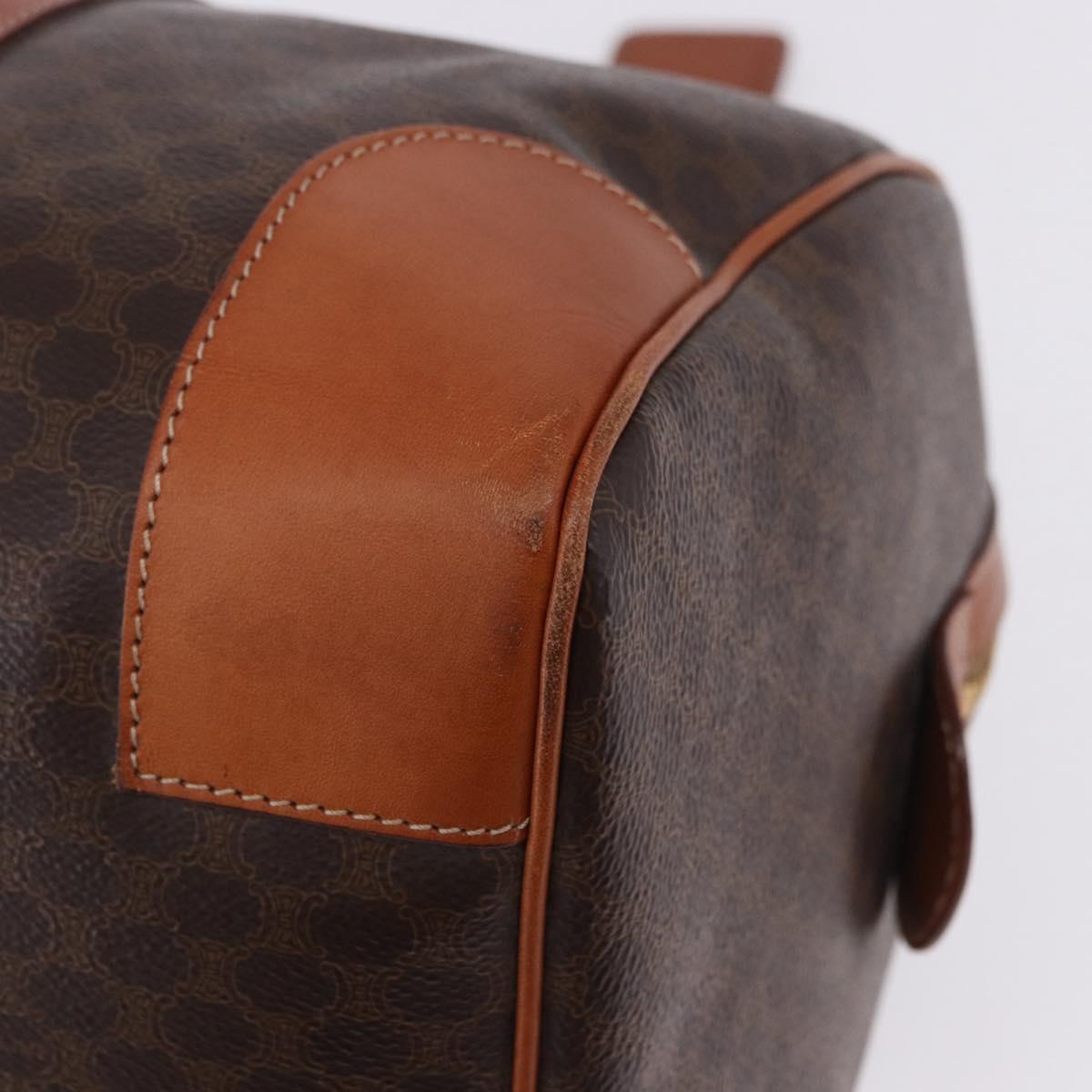 CELINE Macadam Canvas Boston Bag PVC Leather Brown Gold Auth 197668V