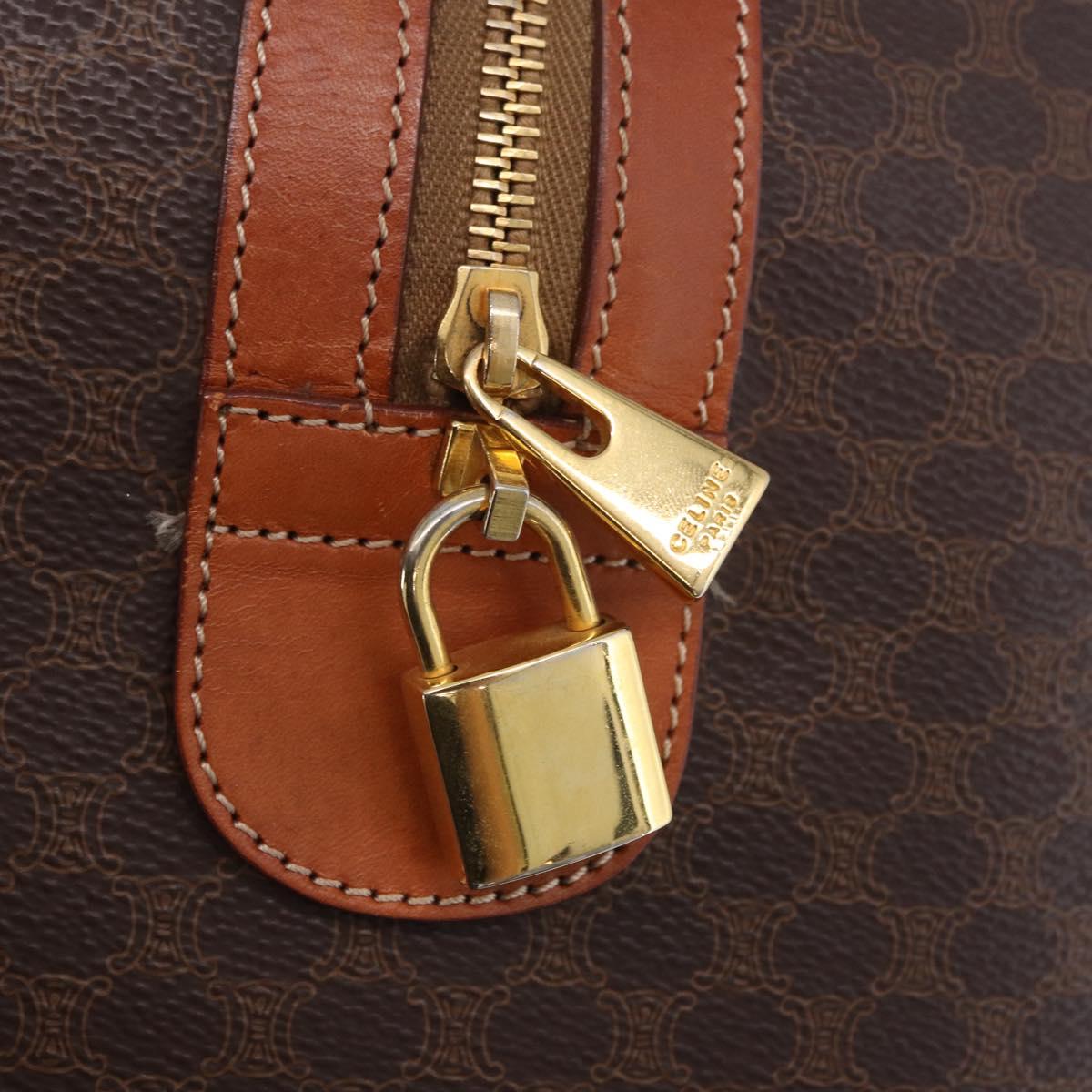 CELINE Macadam Canvas Boston Bag PVC Leather Brown Gold Auth 197668V