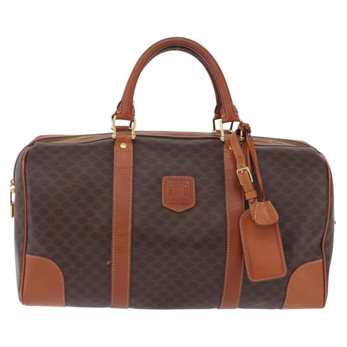 CELINE Macadam Canvas Boston Bag PVC Leather Brown Gold Auth 197668V