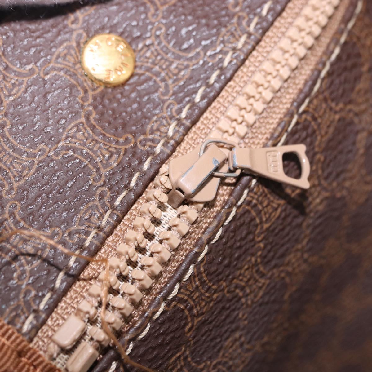 CELINE Macadam Canvas Boston Bag PVC Leather Brown Gold Auth 197668V