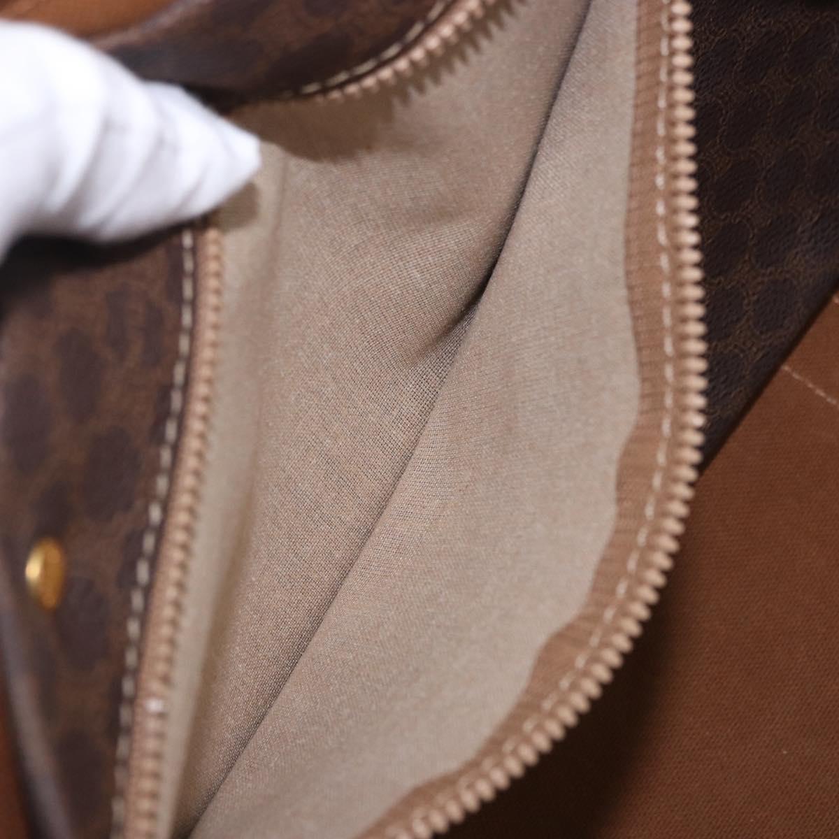 CELINE Macadam Canvas Boston Bag PVC Leather Brown Gold Auth 197668V