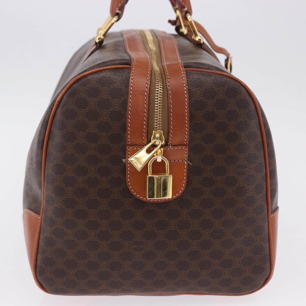 CELINE Macadam Canvas Boston Bag PVC Leather Brown Gold Auth 197668V