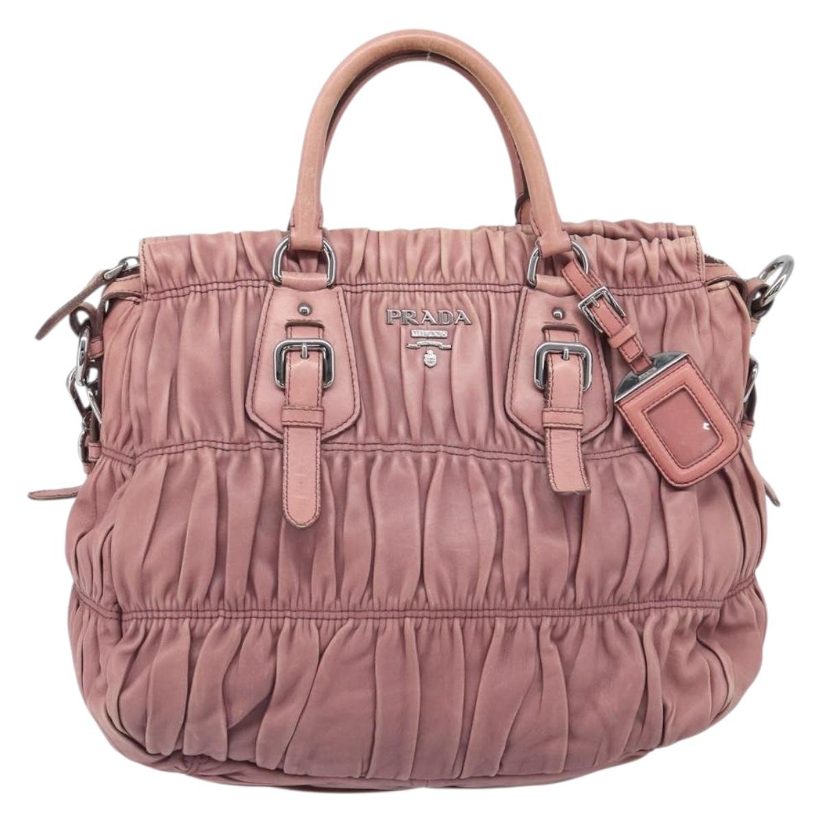 PRADA Hand Bag Leather 2way Pink Silver Auth 197673
