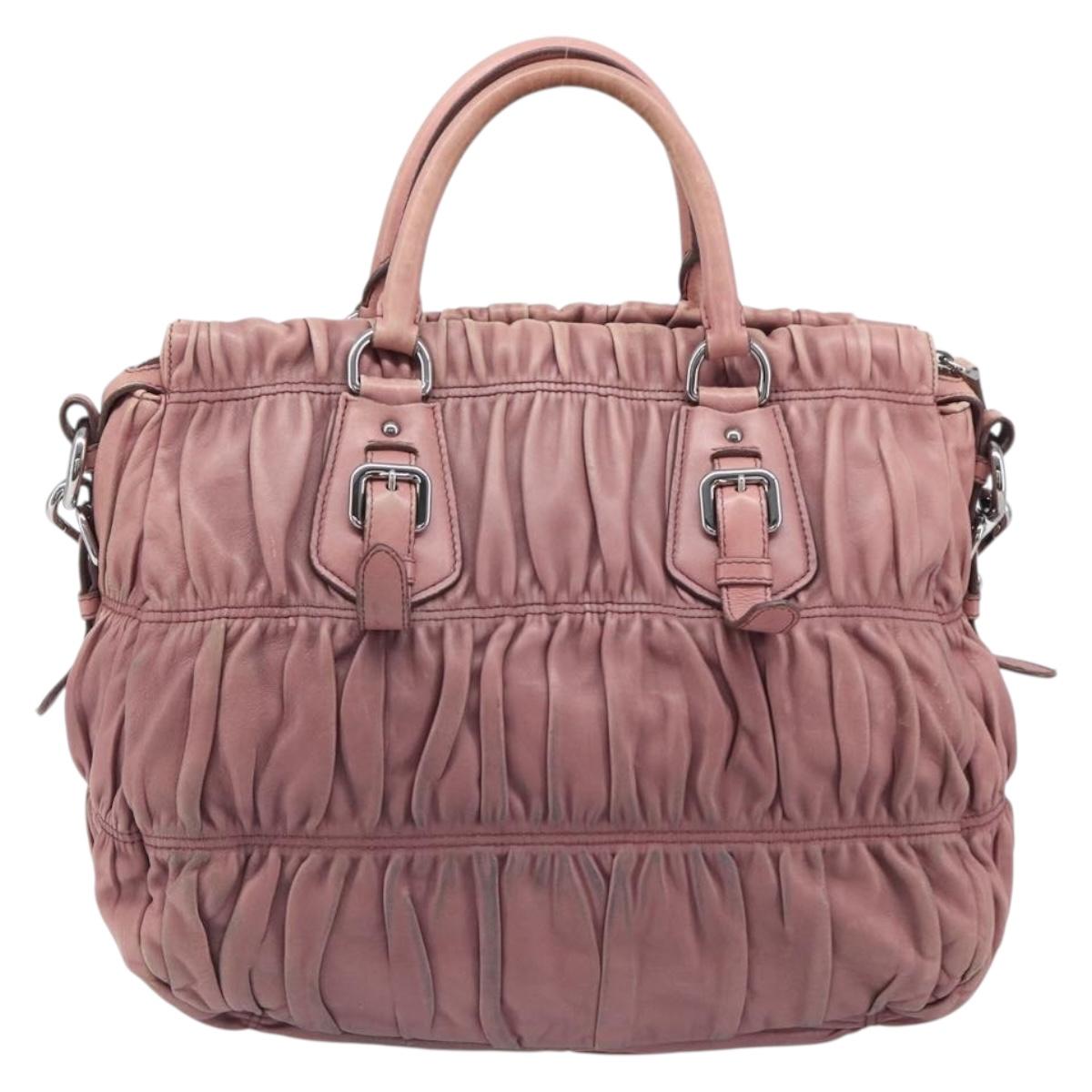 PRADA Hand Bag Leather 2way Pink Silver Auth 197673