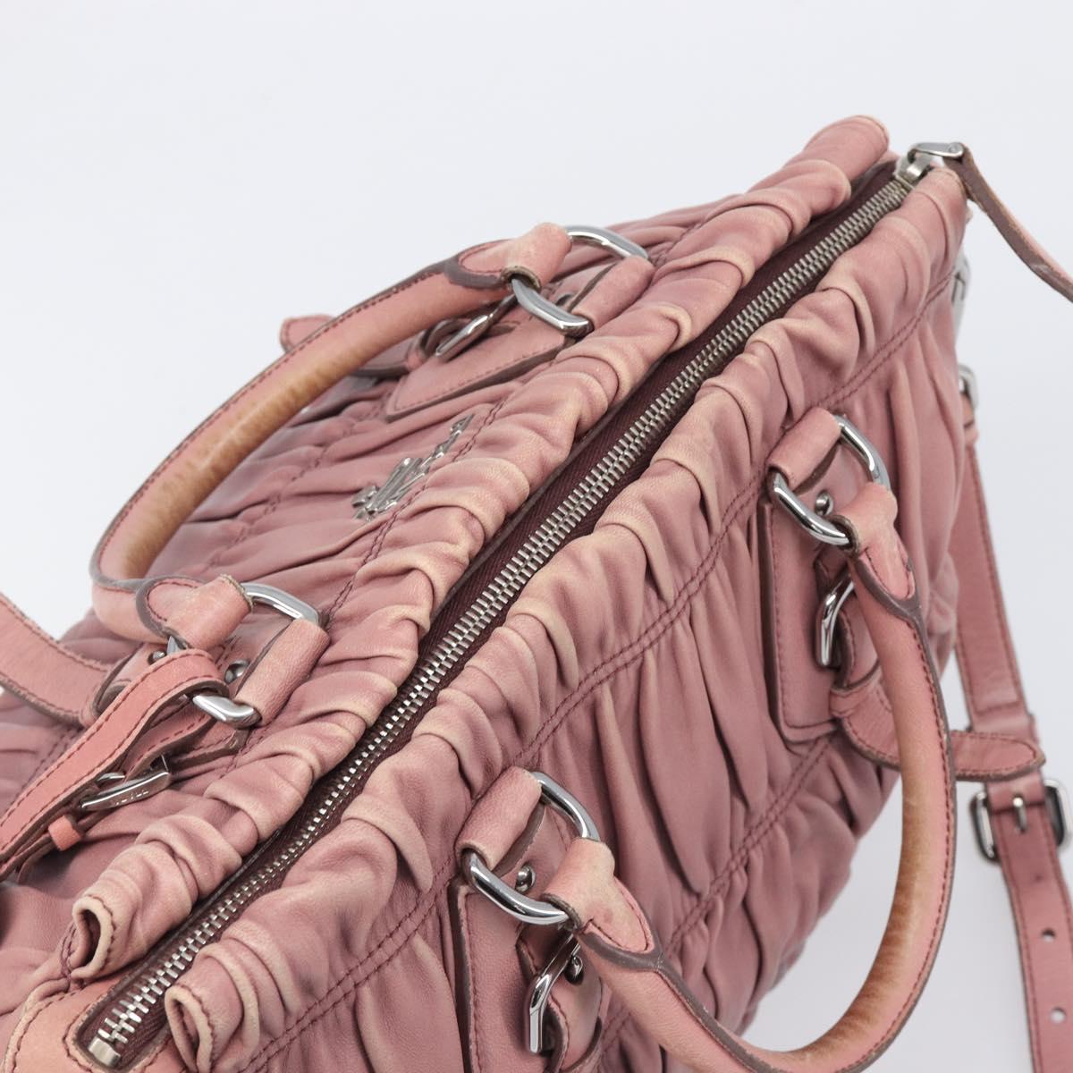 PRADA Hand Bag Leather 2way Pink Silver Auth 197673