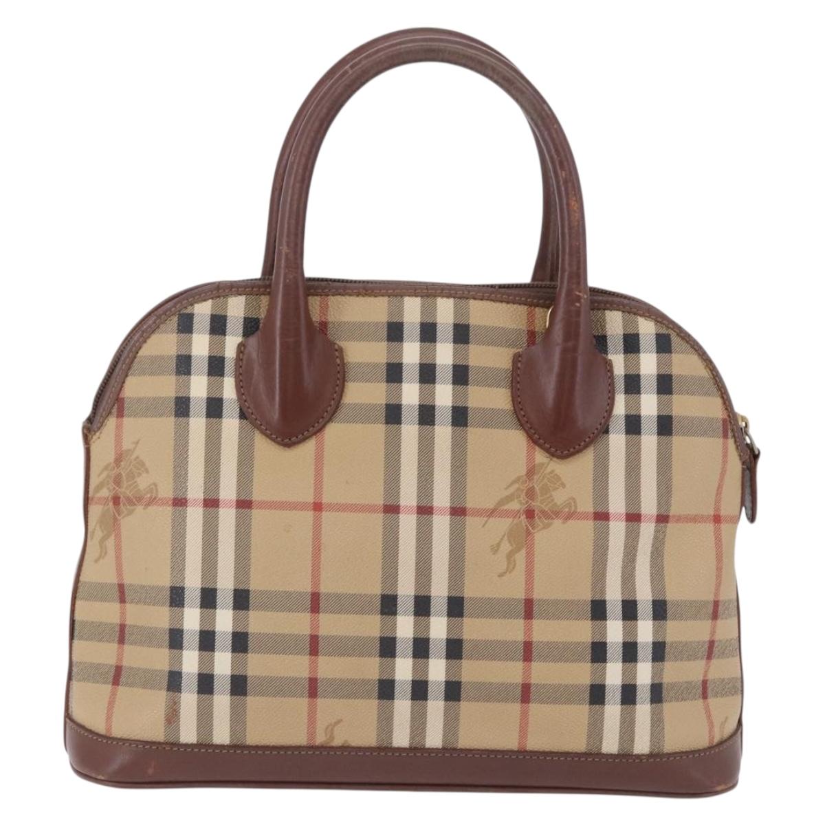 Burberrys Nova Check Hand Bag PVC Beige Gold Auth 197676