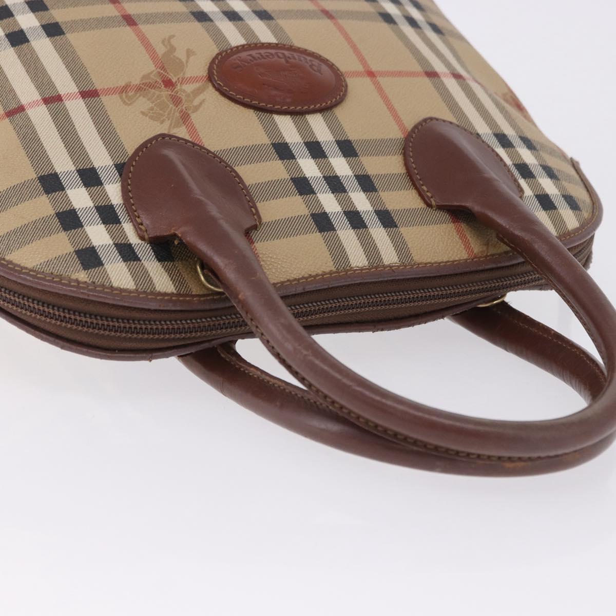Burberrys Nova Check Hand Bag PVC Beige Gold Auth 197676