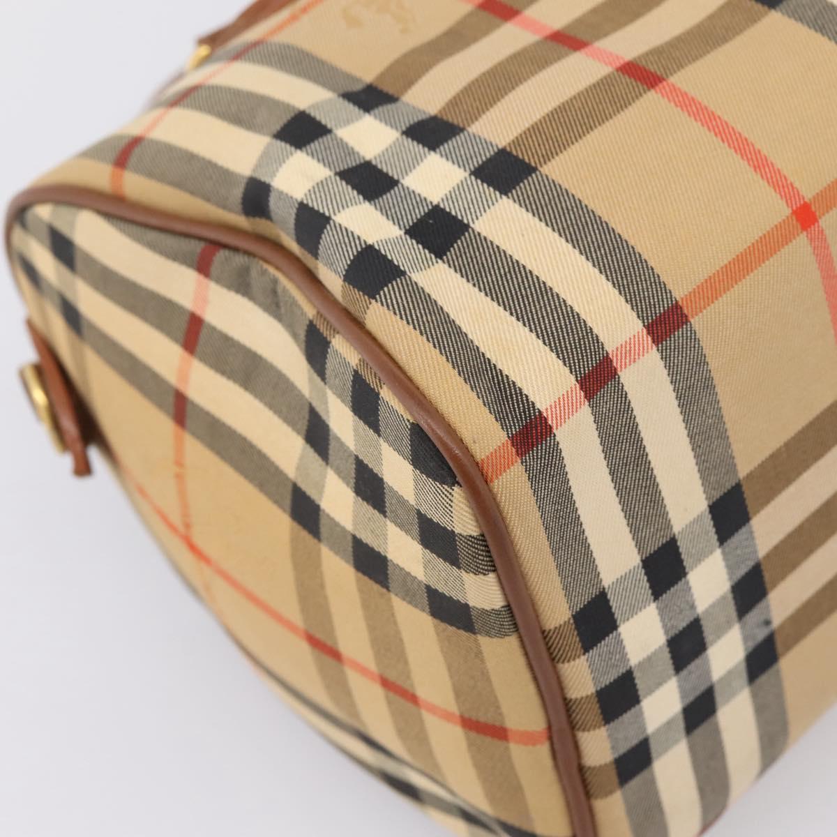 Burberrys Nova Check Hand Bag Canvas Beige Gold Auth 197677A