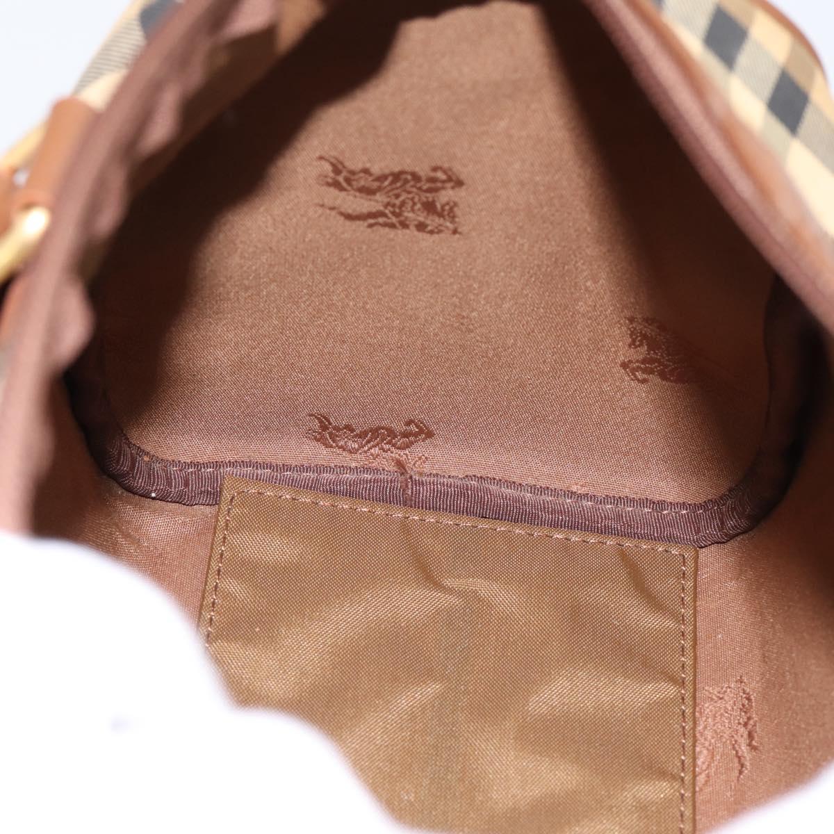 Burberrys Nova Check Hand Bag Canvas Beige Gold Auth 197677A