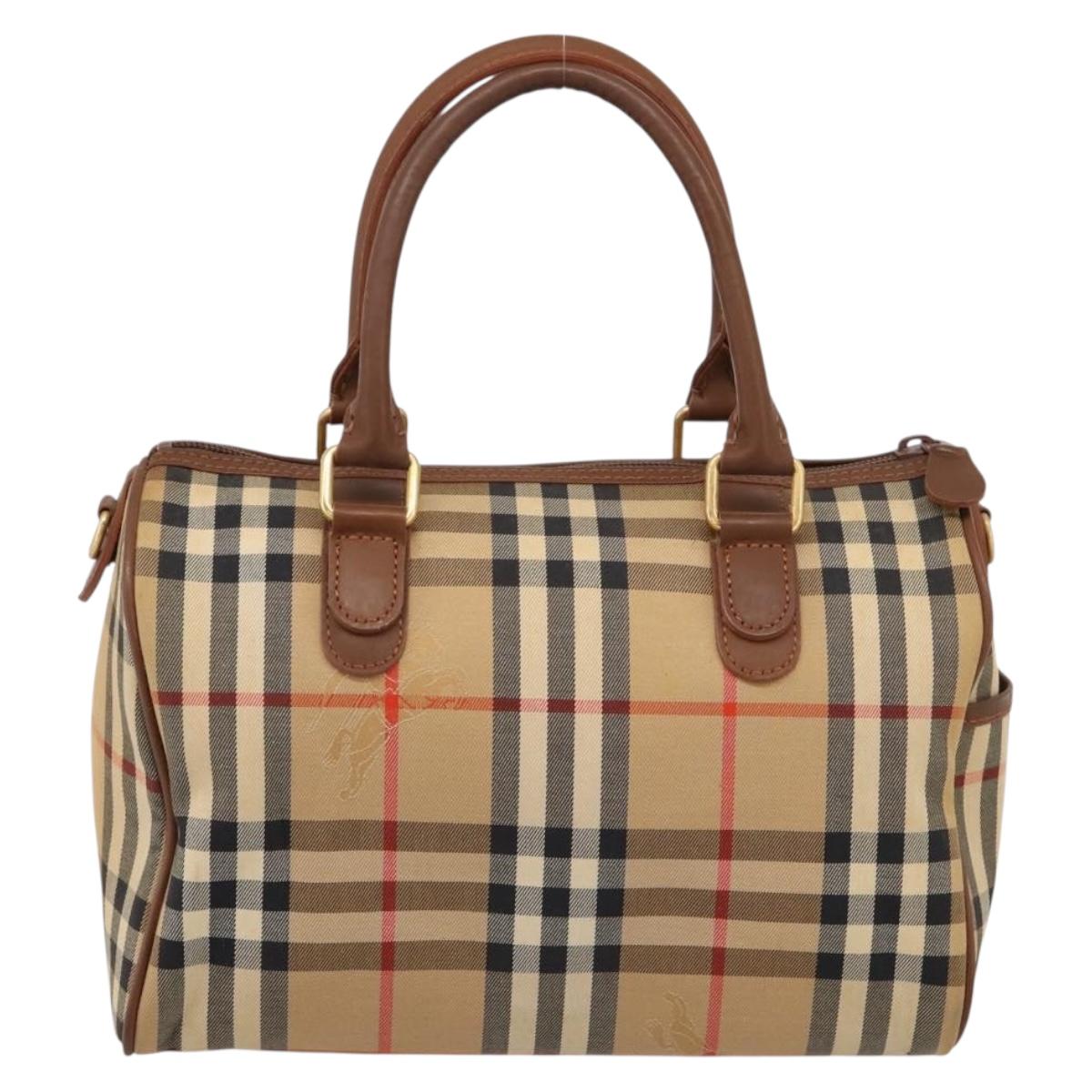Burberrys Nova Check Hand Bag Canvas Beige Gold Auth 197677A