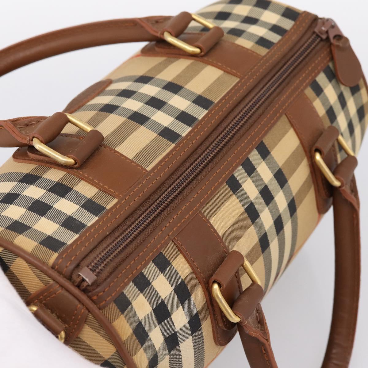 Burberrys Nova Check Hand Bag Canvas Beige Gold Auth 197677A