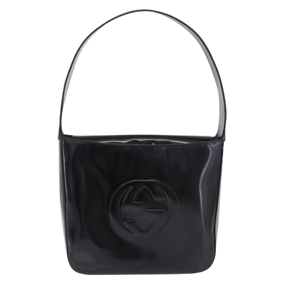GUCCI Shoulder Bag Patent Leather Black Silver 000 0506 Auth 197679