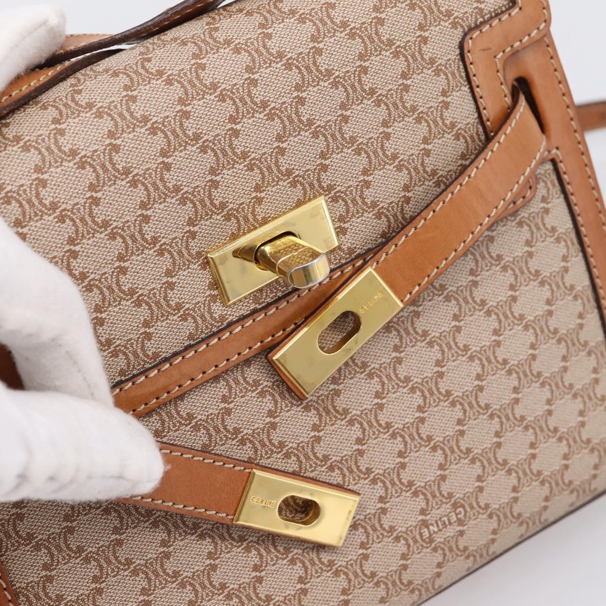 CELINE Macadam Canvas Shoulder Bag PVC Beige Gold Auth 197680V