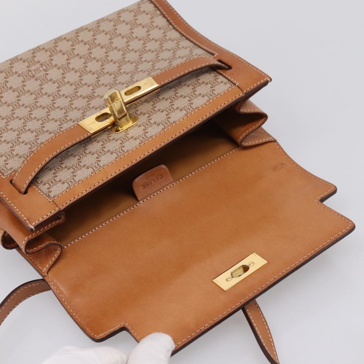 CELINE Macadam Canvas Shoulder Bag PVC Beige Gold Auth 197680V