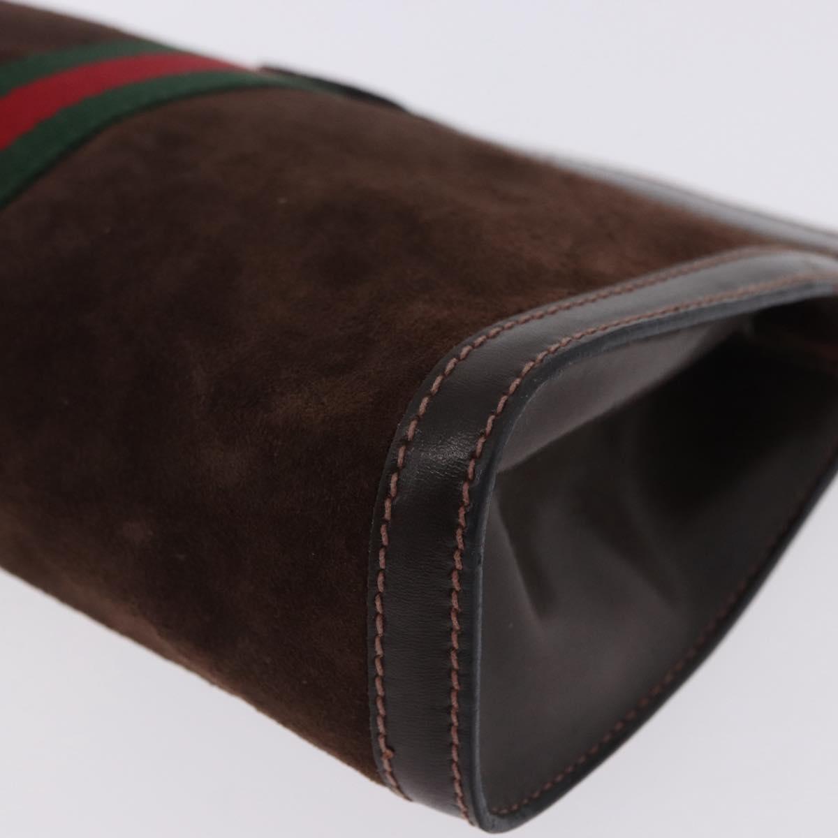 GUCCI Web Sherry Line Clutch Bag Suede Brown 67 014 2126 Auth 197682