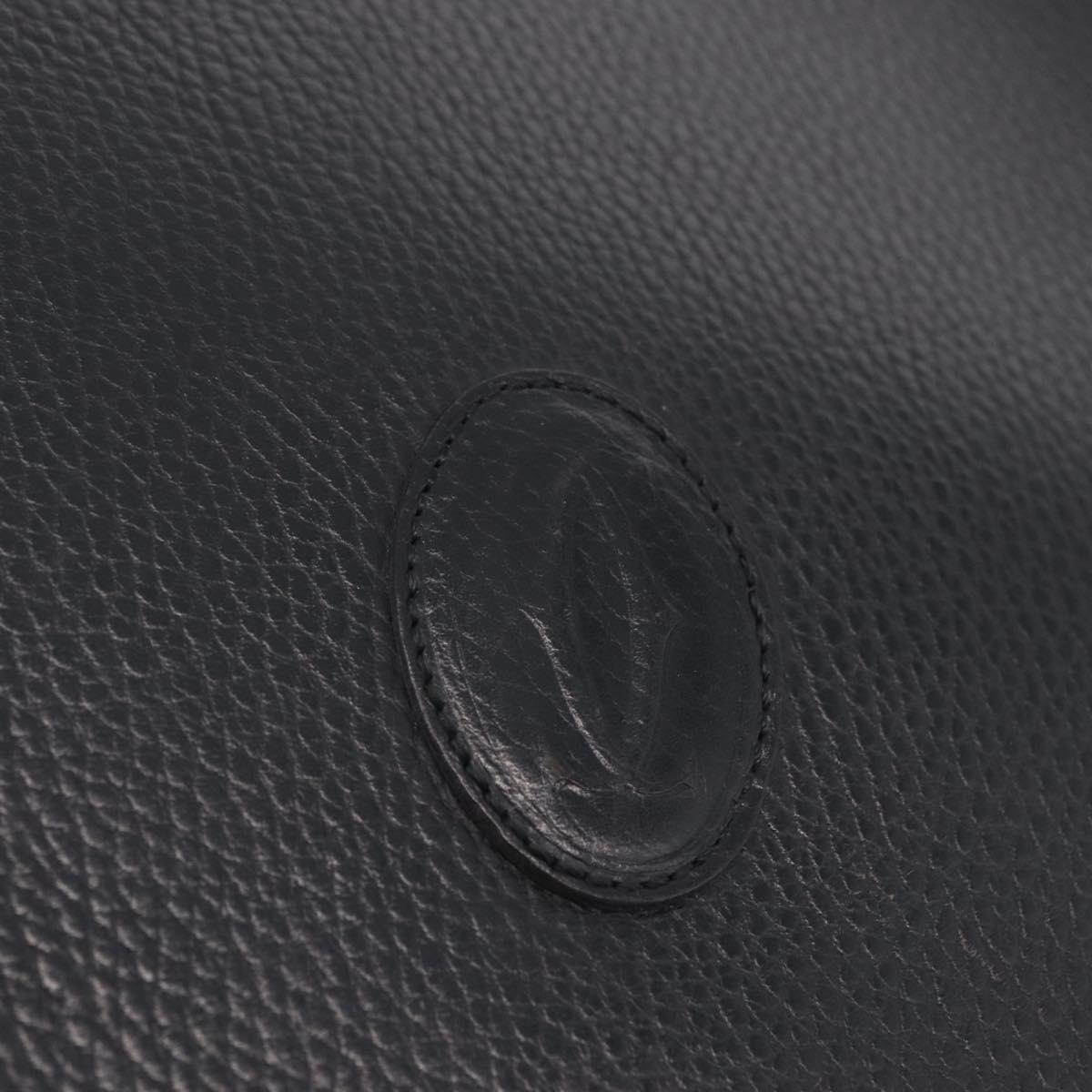 CARTIER Shoulder Bag Leather Black Gold Auth 197686