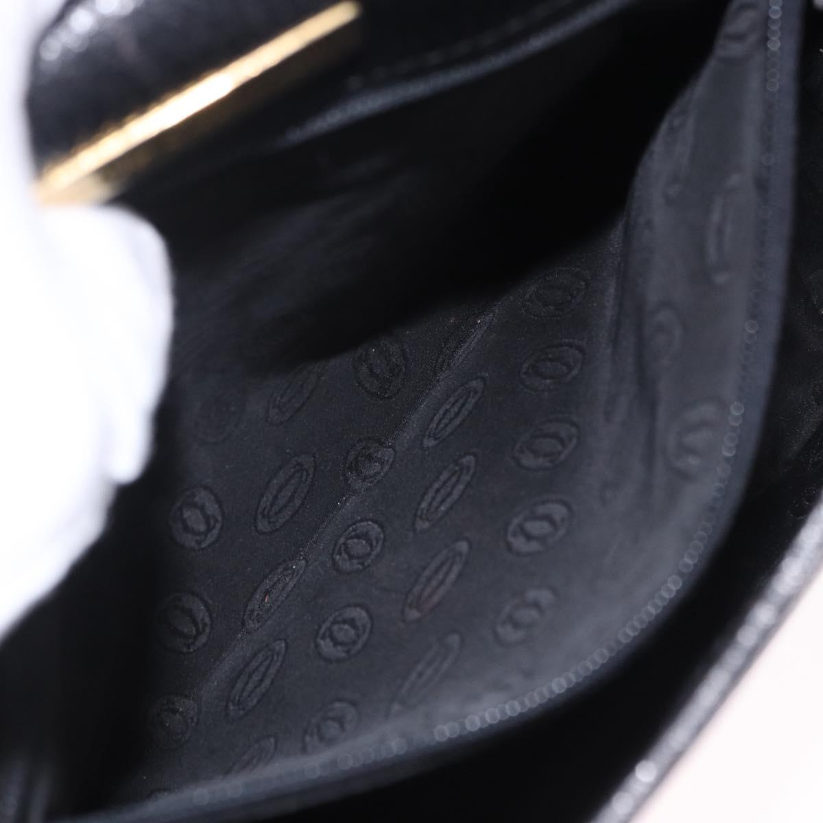 CARTIER Shoulder Bag Leather Black Gold Auth 197686