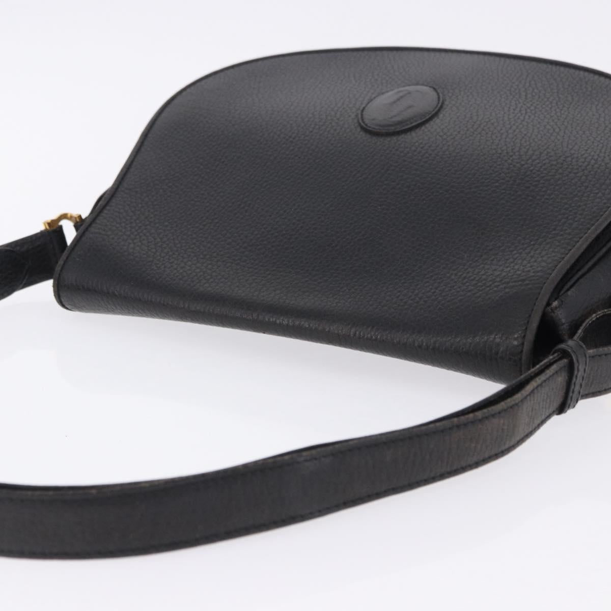 CARTIER Shoulder Bag Leather Black Gold Auth 197686