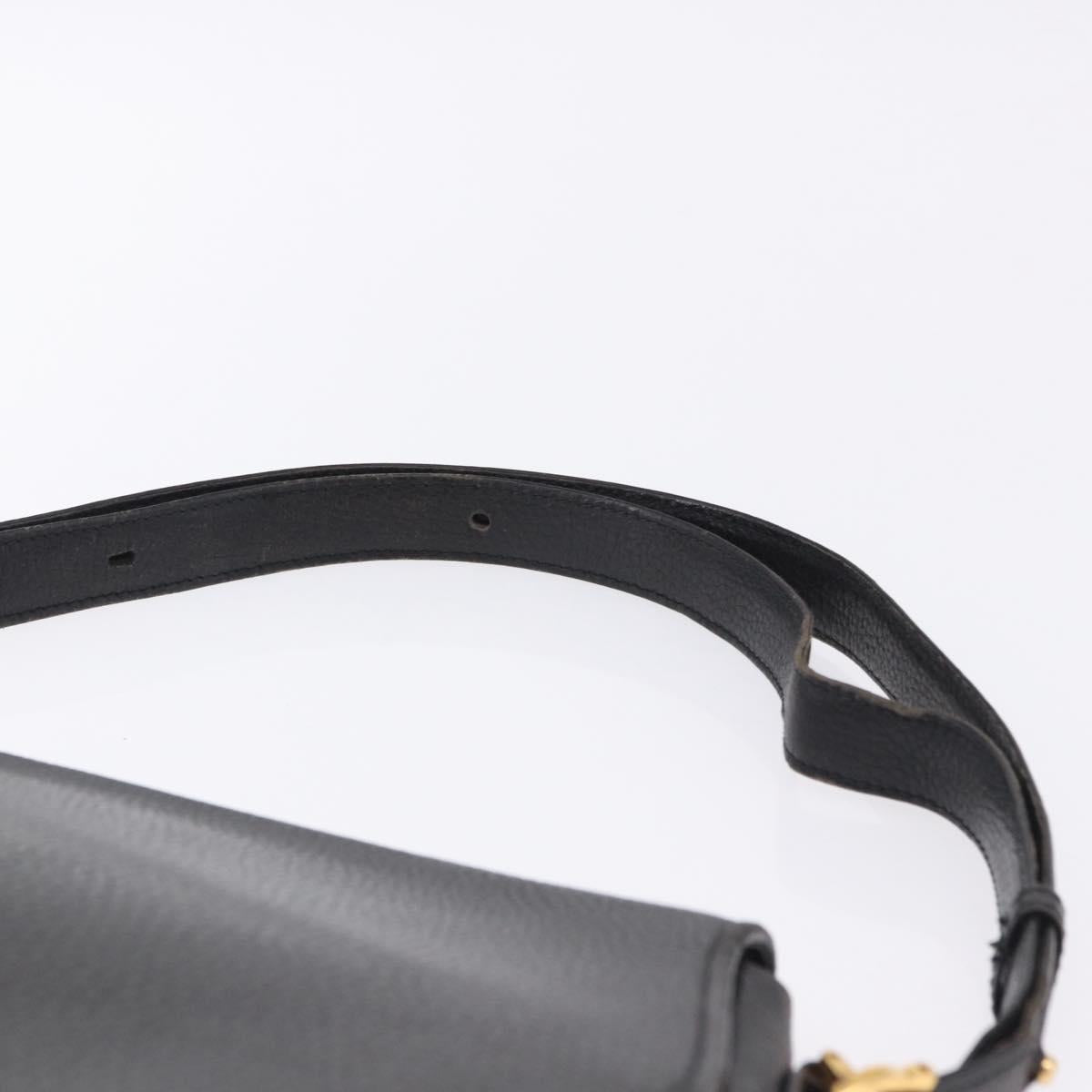 CARTIER Shoulder Bag Leather Black Gold Auth 197686