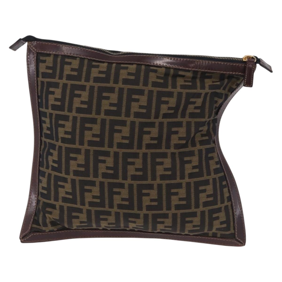 FENDI Zucca Canvas Pouch Black Brown Auth 197691