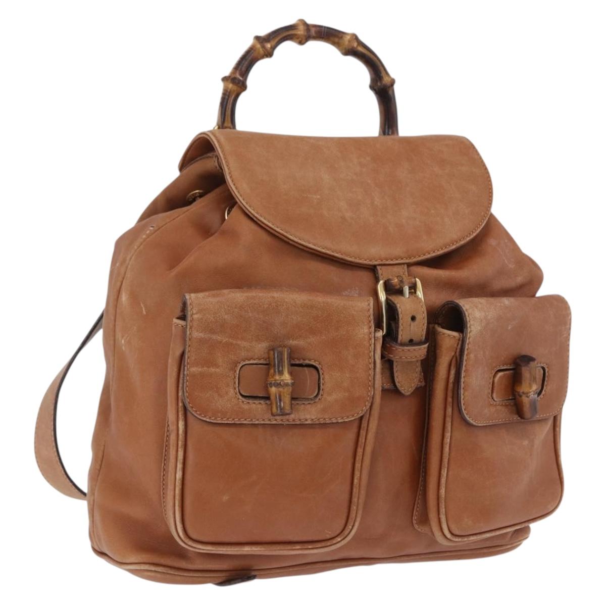 GUCCI Bamboo Backpack Leather Brown Gold 003 2058 0016 Auth 197694