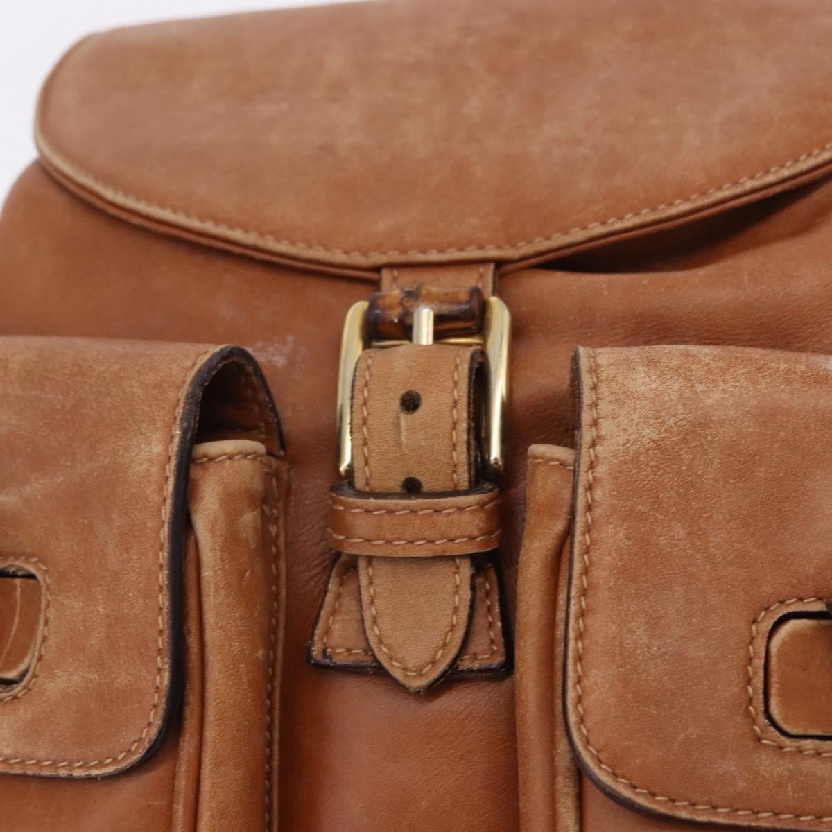 GUCCI Bamboo Backpack Leather Brown Gold 003 2058 0016 Auth 197694