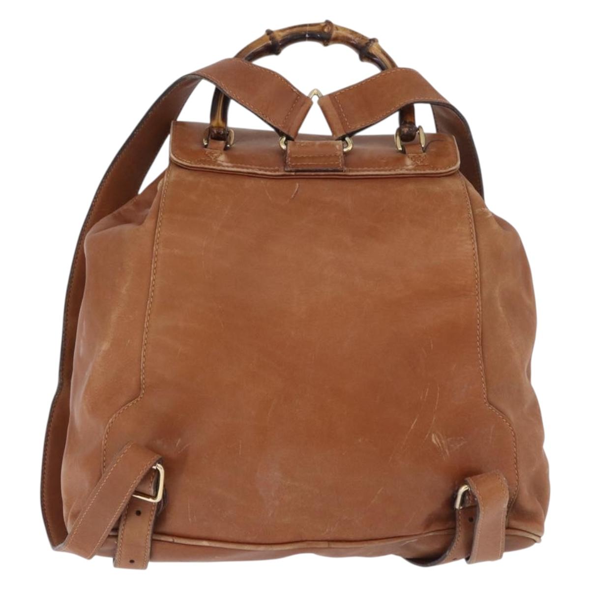 GUCCI Bamboo Backpack Leather Brown Gold 003 2058 0016 Auth 197694
