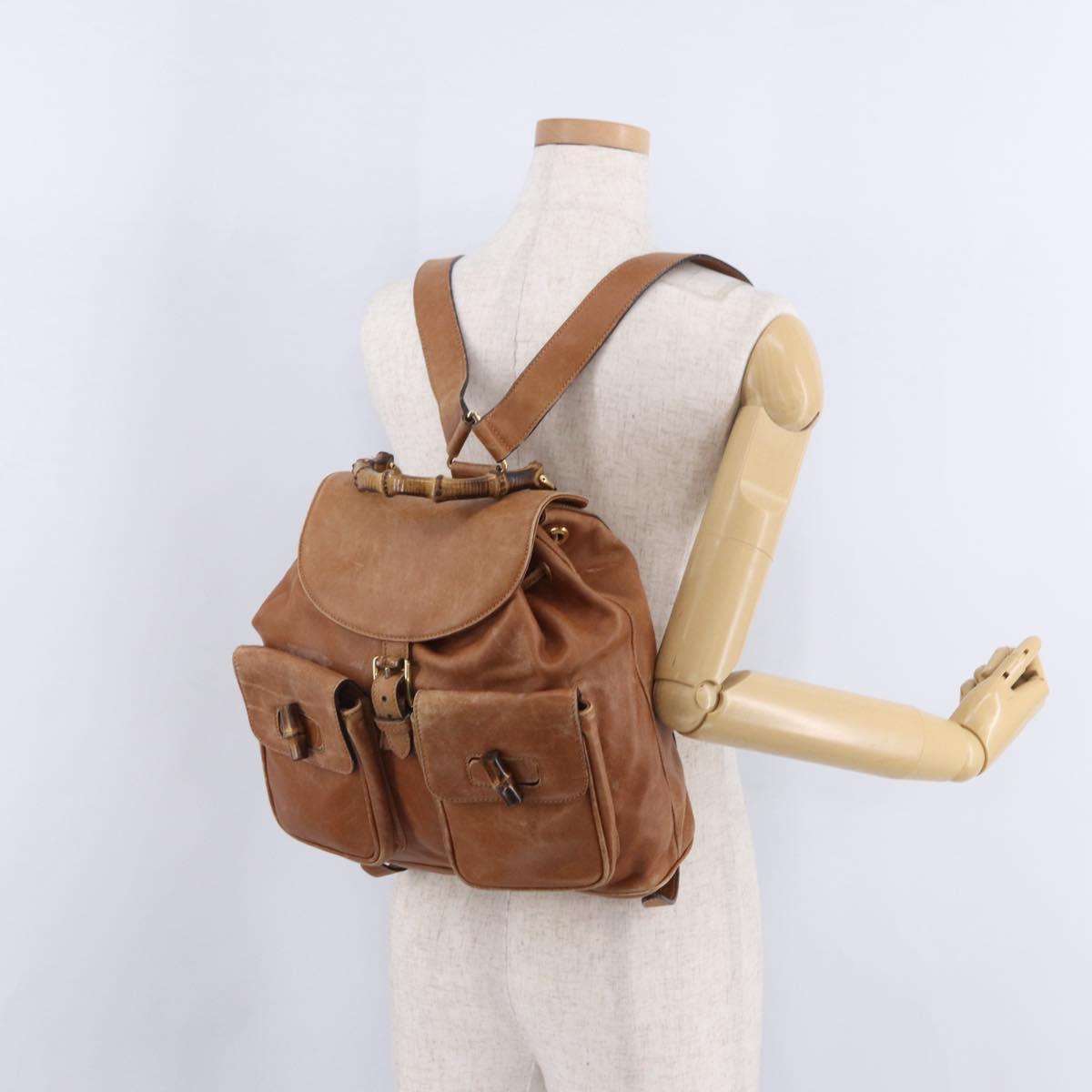 GUCCI Bamboo Backpack Leather Brown Gold 003 2058 0016 Auth 197694