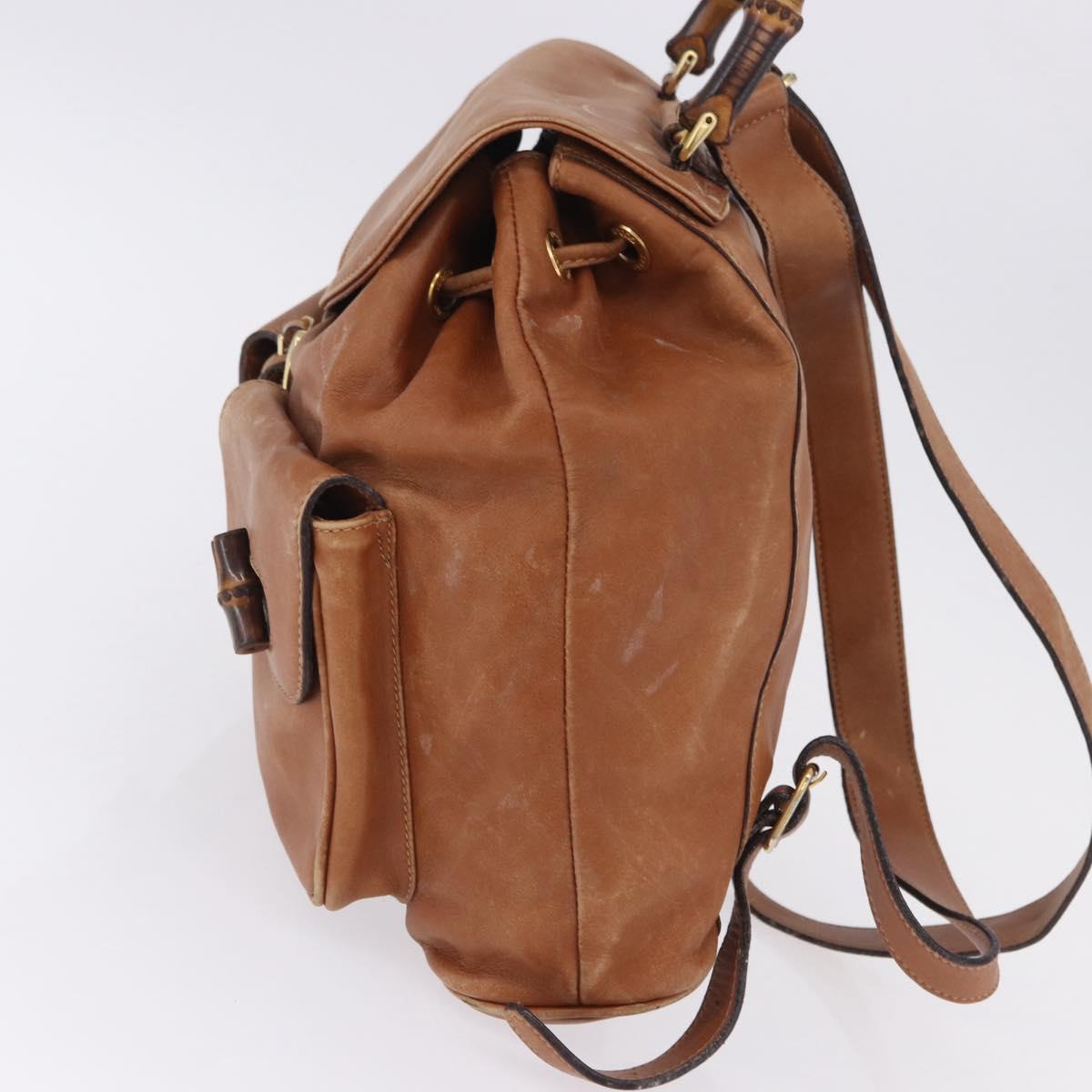 GUCCI Bamboo Backpack Leather Brown Gold 003 2058 0016 Auth 197694