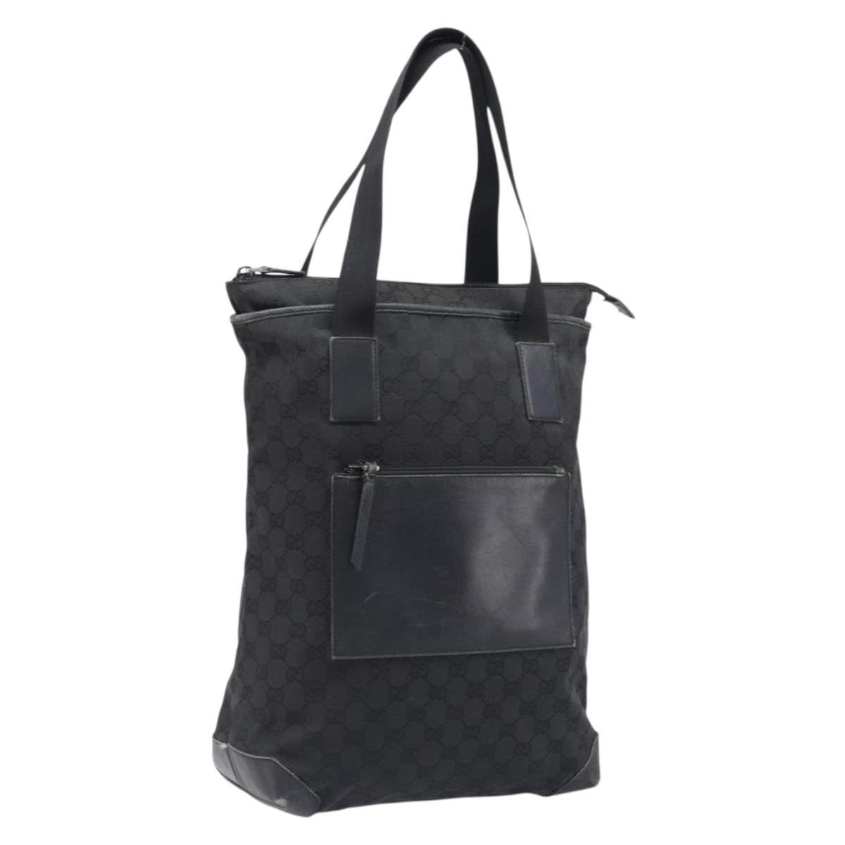 GUCCI GG Canvas Tote Bag Black Silver 28892 Auth 197695