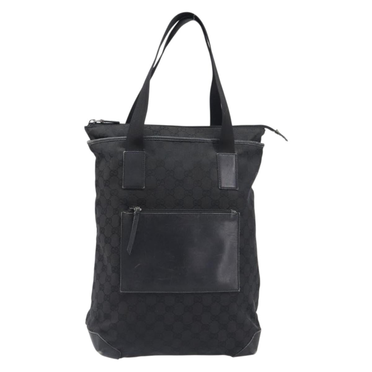 GUCCI GG Canvas Tote Bag Black Silver 28892 Auth 197695