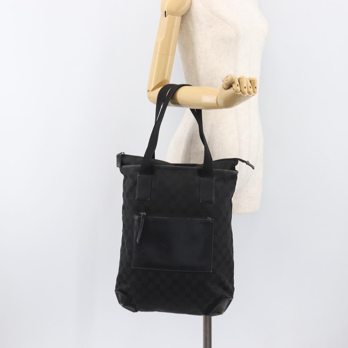 GUCCI GG Canvas Tote Bag Black Silver 28892 Auth 197695