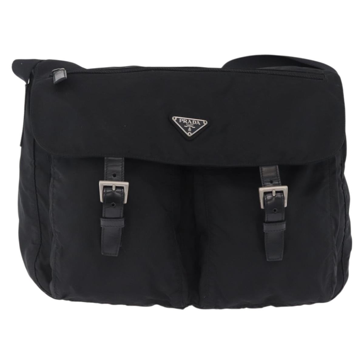 PRADA Shoulder Bag Nylon Black Silver Auth 197698A