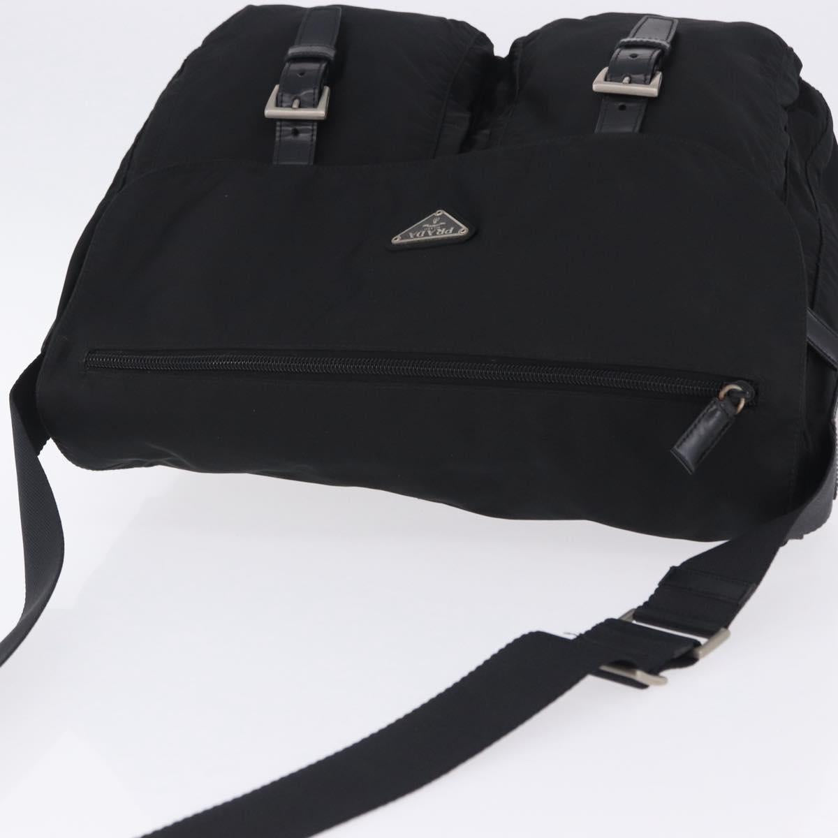 PRADA Shoulder Bag Nylon Black Silver Auth 197698A