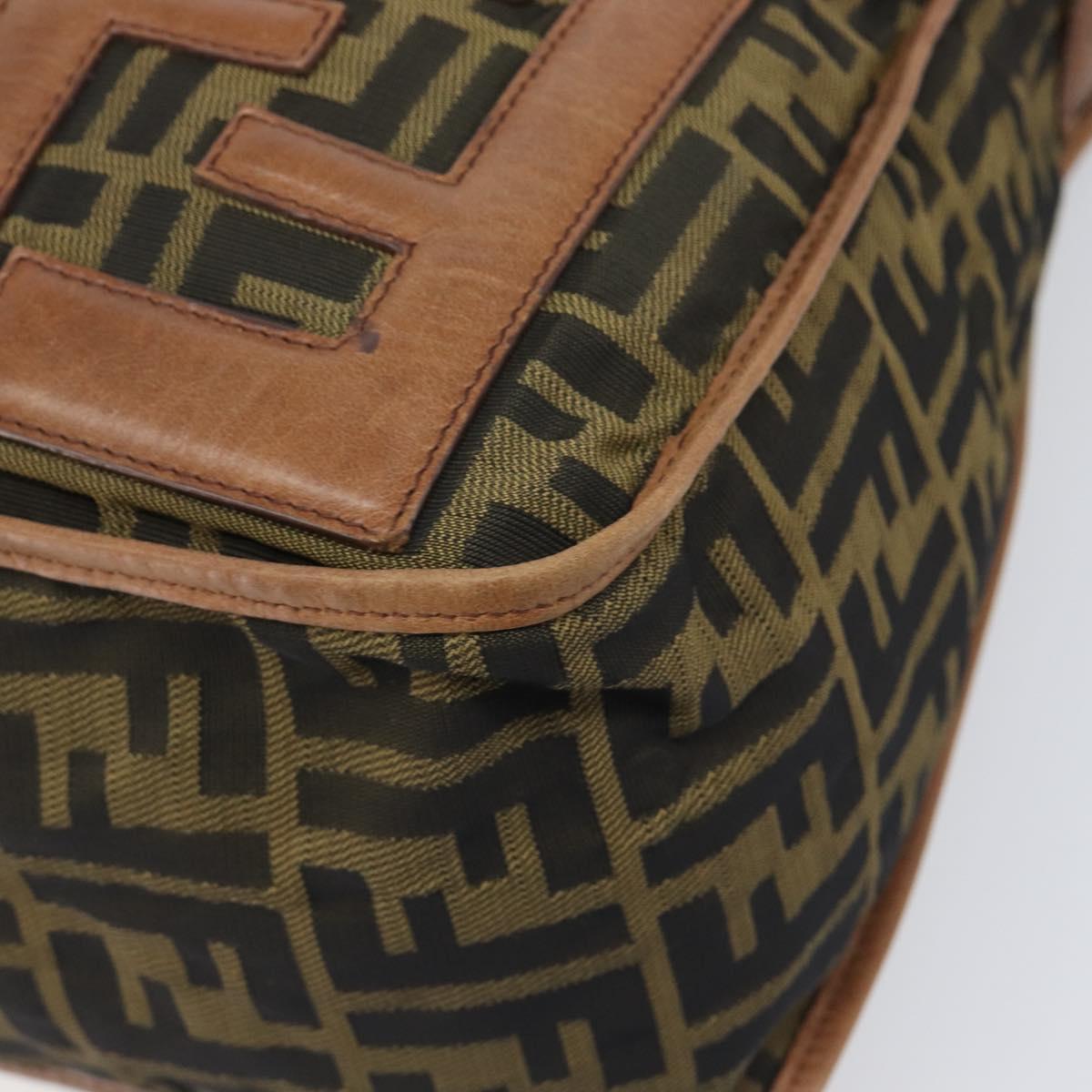 FENDI Zucca Canvas Shoulder Bag Brown Black Auth 197699