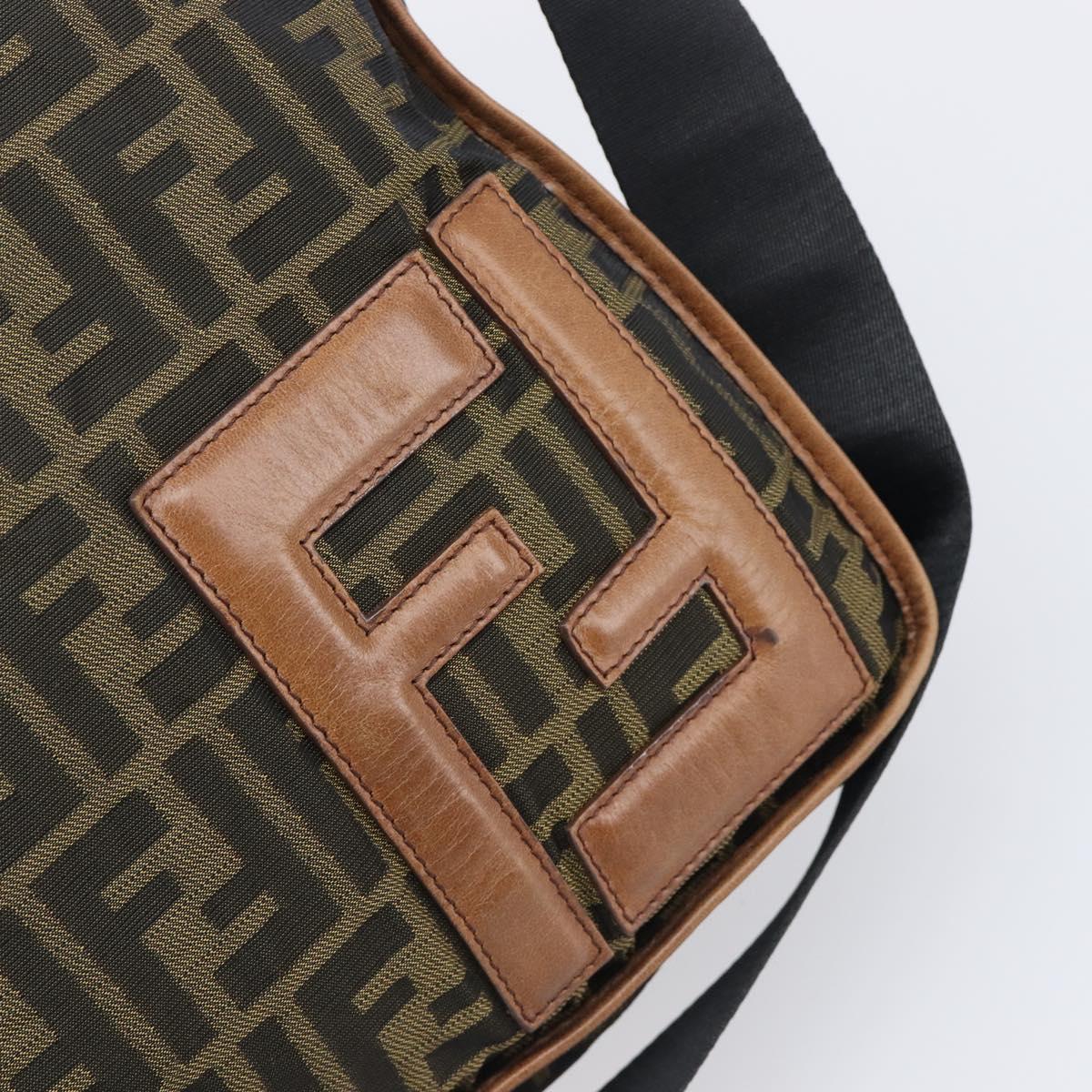 FENDI Zucca Canvas Shoulder Bag Brown Black Auth 197699