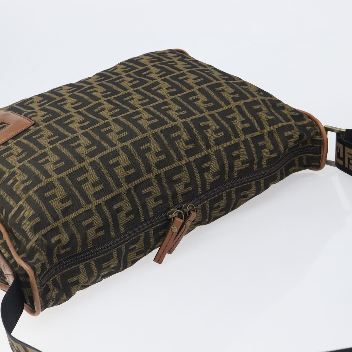 FENDI Zucca Canvas Shoulder Bag Brown Black Auth 197699
