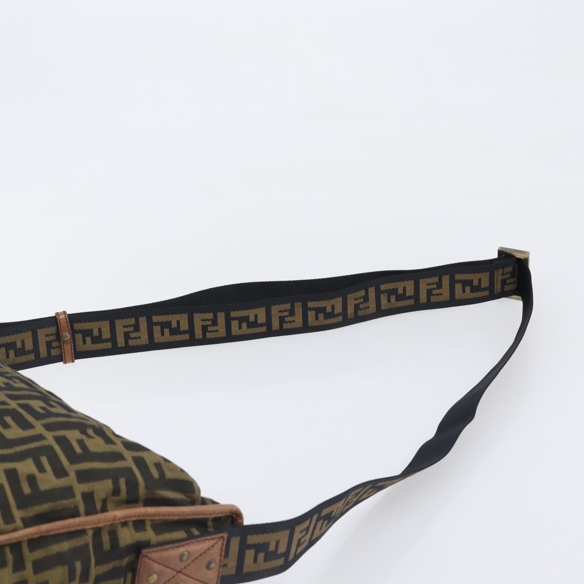 FENDI Zucca Canvas Shoulder Bag Brown Black Auth 197699