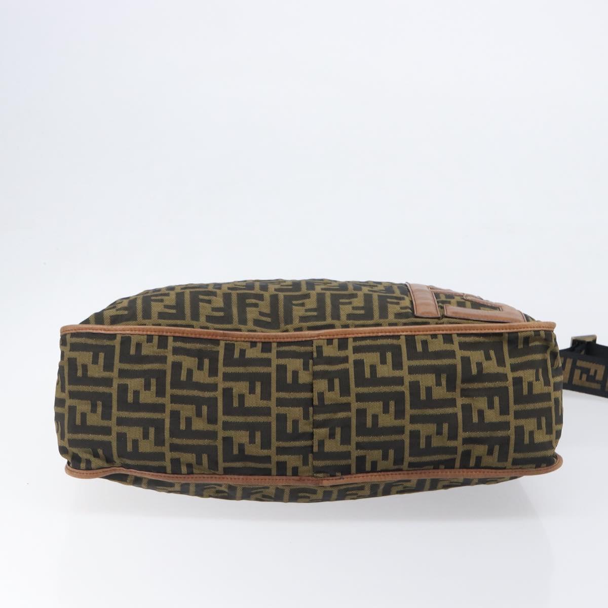 FENDI Zucca Canvas Shoulder Bag Brown Black Auth 197699