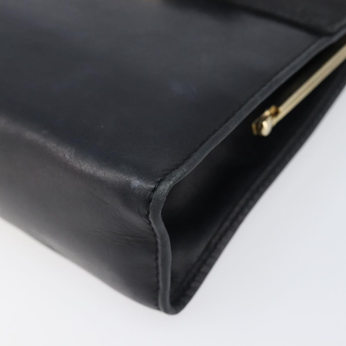 Salvatore Ferragamo Vala Chain Shoulder Bag Leather Navy Gold Auth 197700