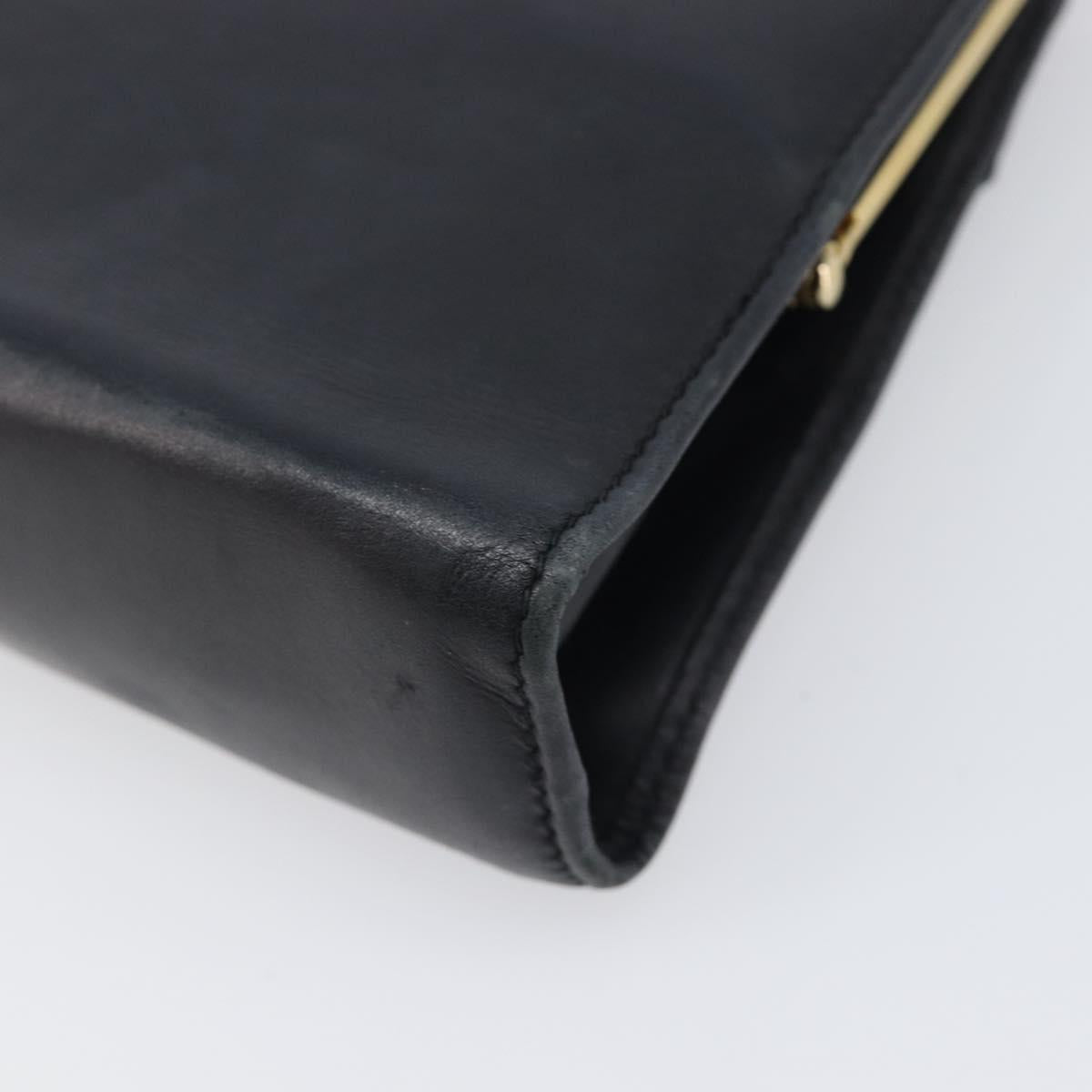Salvatore Ferragamo Vala Chain Shoulder Bag Leather Navy Gold Auth 197700