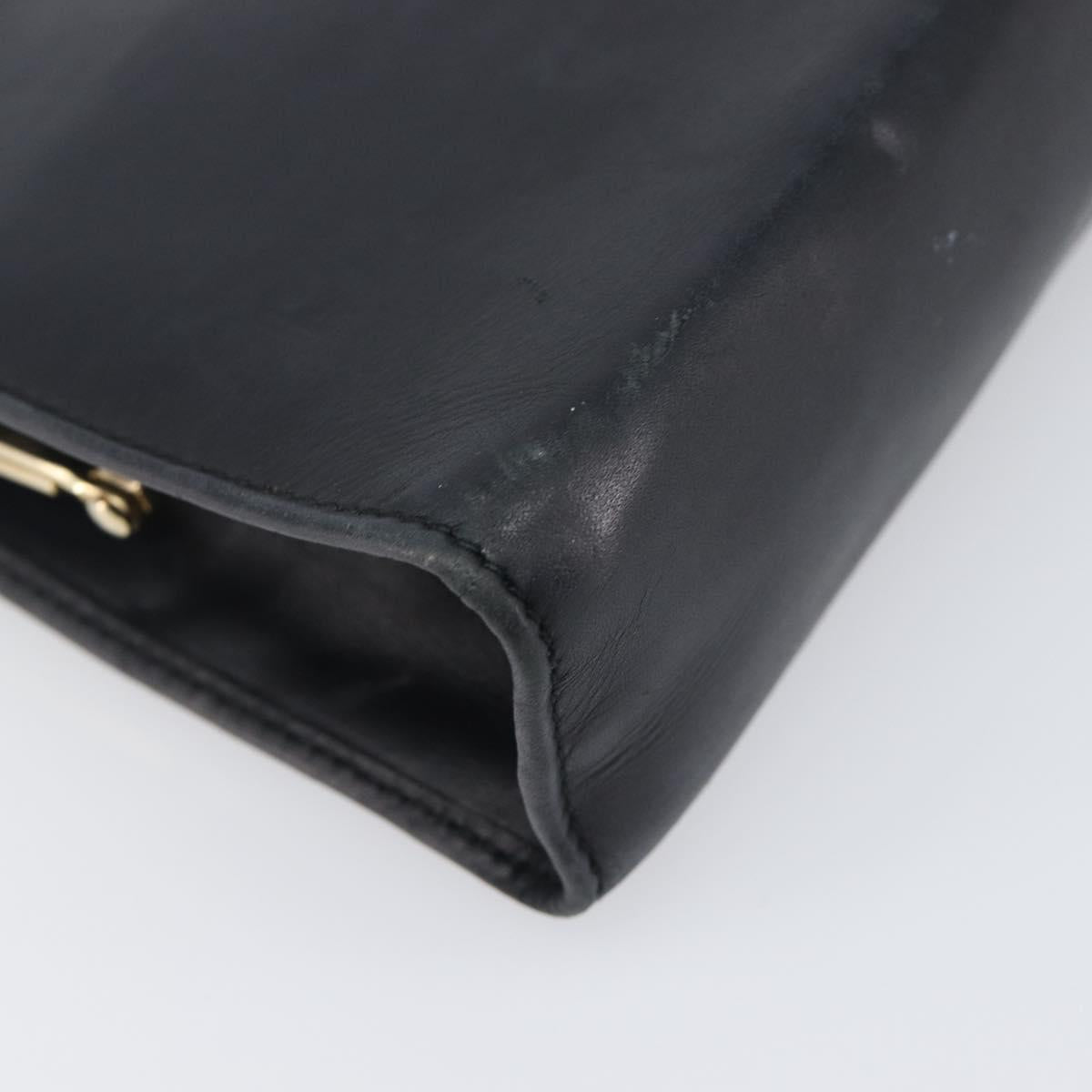 Salvatore Ferragamo Vala Chain Shoulder Bag Leather Navy Gold Auth 197700