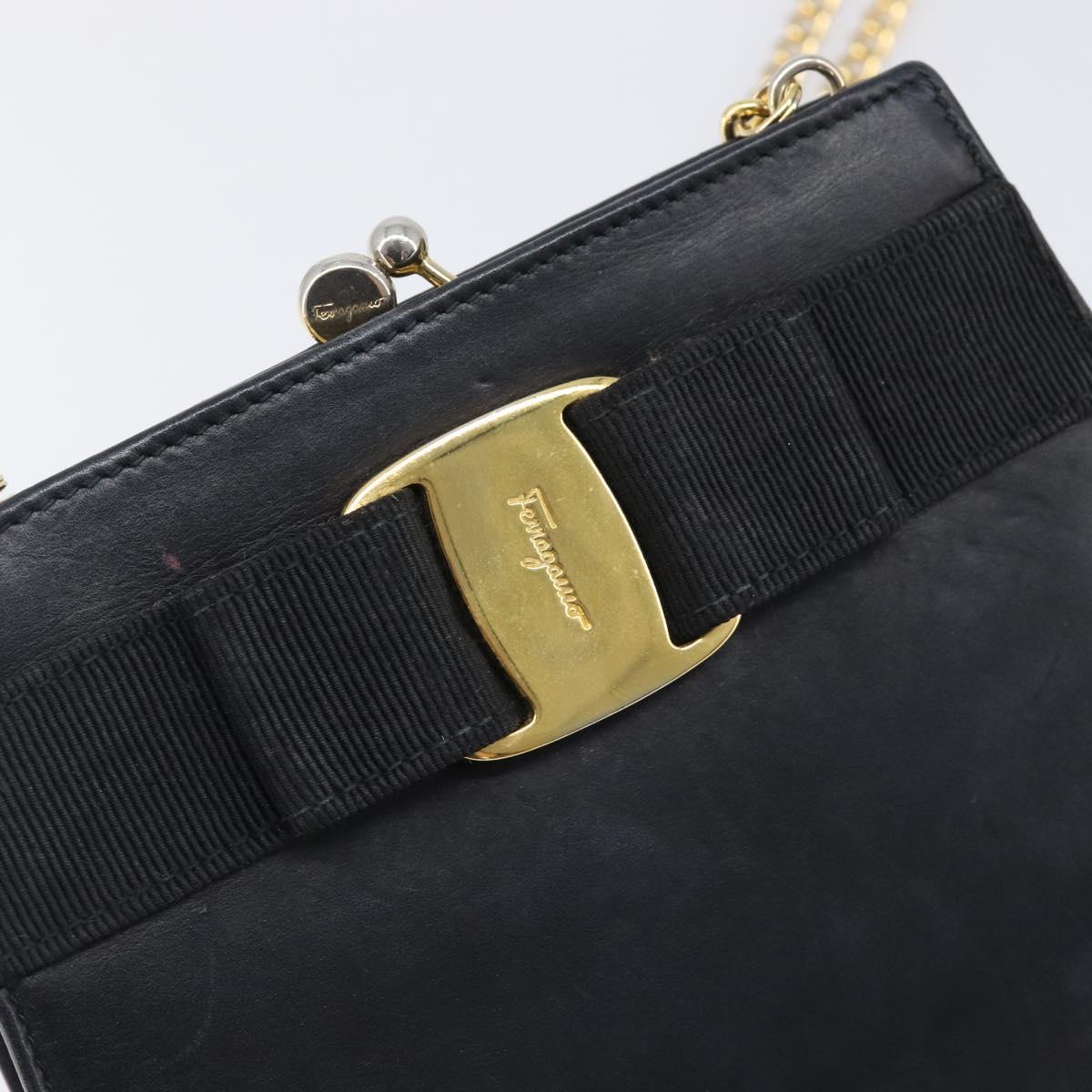 Salvatore Ferragamo Vala Chain Shoulder Bag Leather Navy Gold Auth 197700