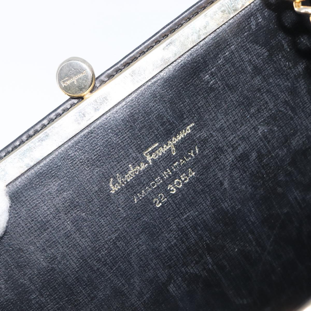 Salvatore Ferragamo Vala Chain Shoulder Bag Leather Navy Gold Auth 197700