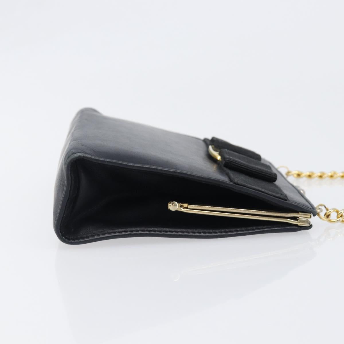 Salvatore Ferragamo Vala Chain Shoulder Bag Leather Navy Gold Auth 197700