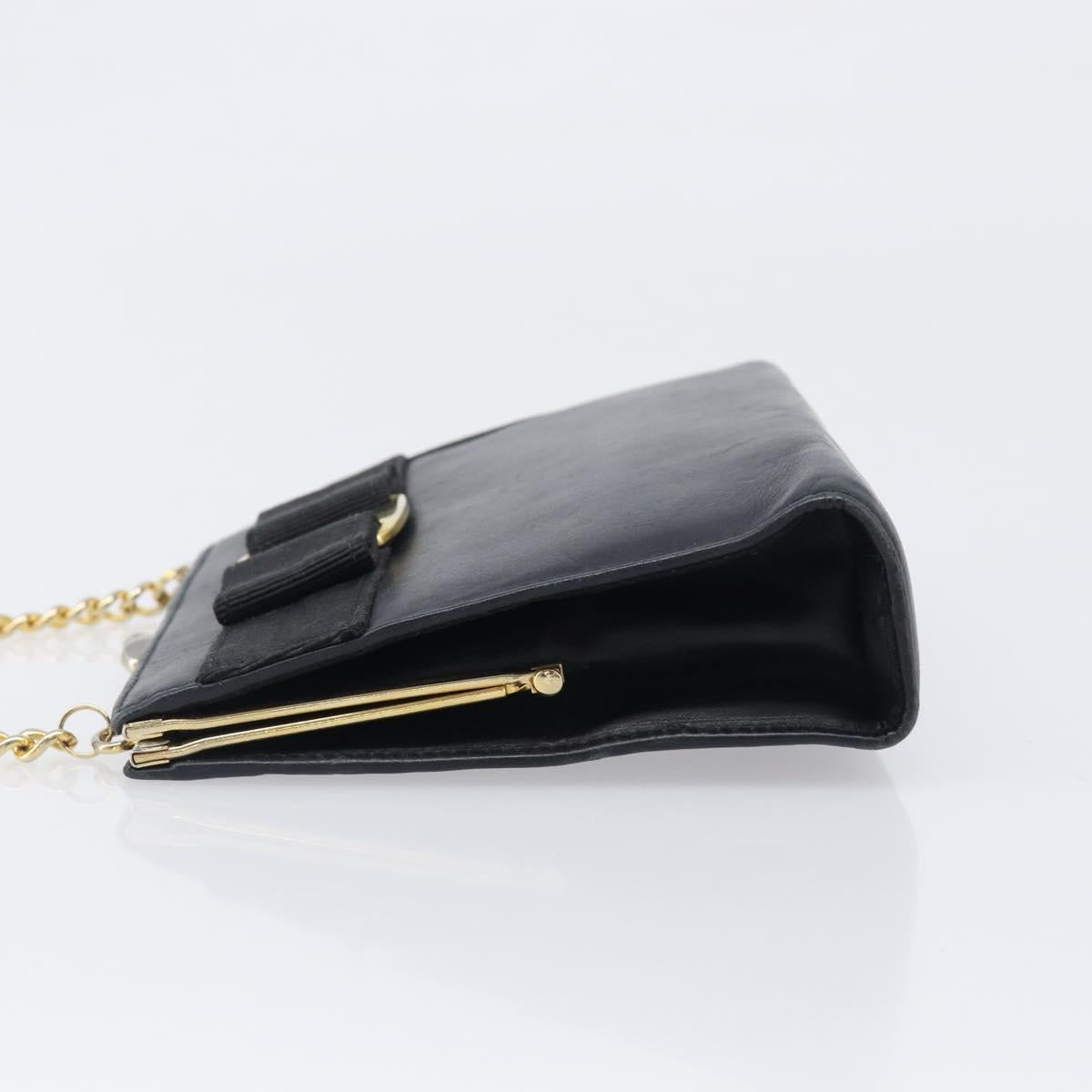 Salvatore Ferragamo Vala Chain Shoulder Bag Leather Navy Gold Auth 197700